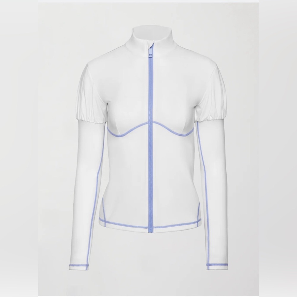 Carbon38 Puff Sleeve Full Zip Top White & Sweet Lavender Size XS Like New! - Picture 7 of 12